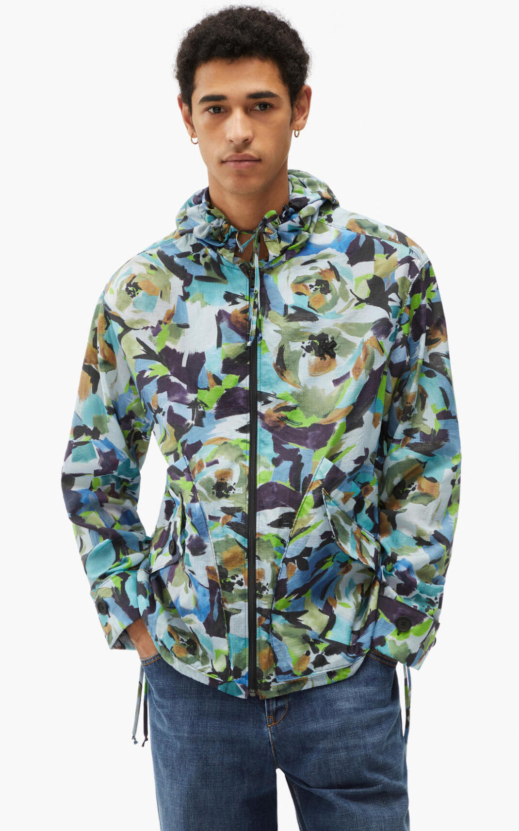 Kenzo Archive Floral with hood Jacket Blue For Mens 6075PTFOM